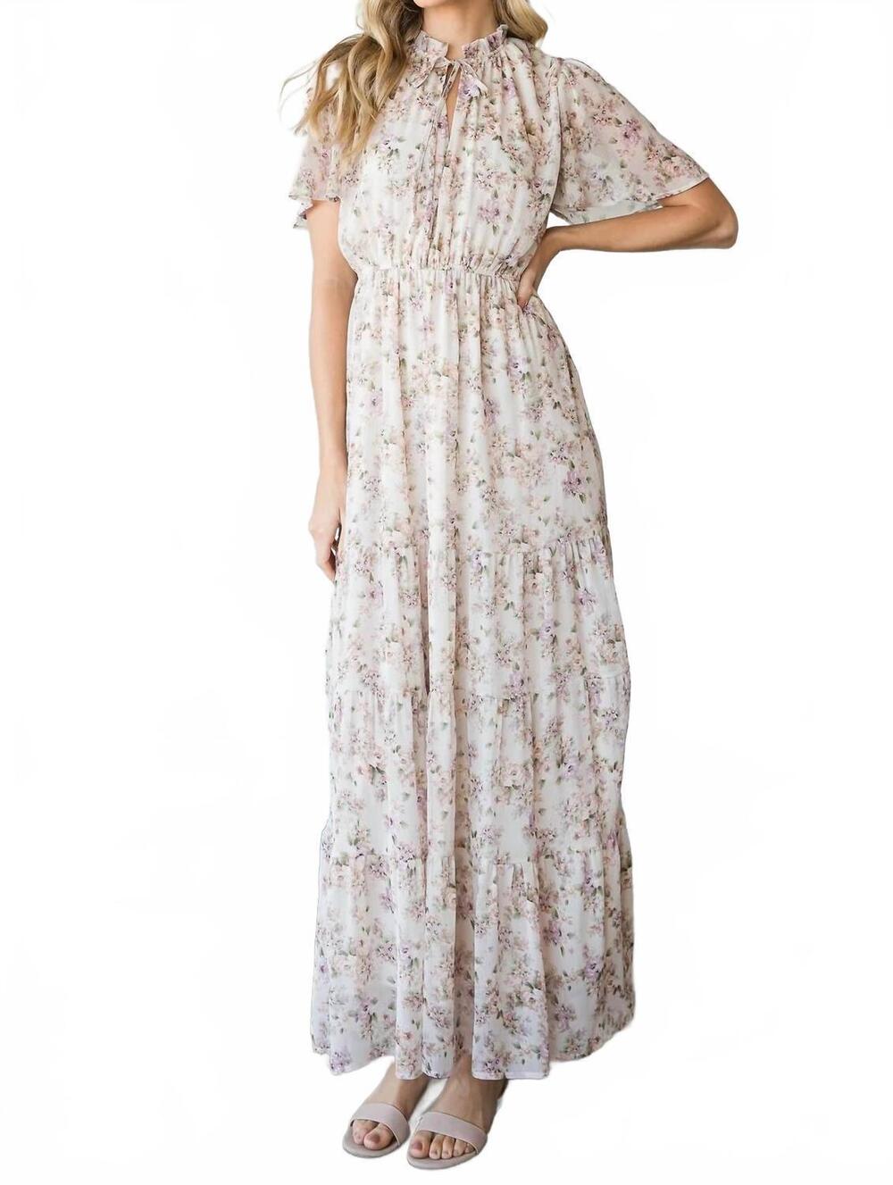 NEW CY FASHION vintage floral maxi dress in ivory /pink/ lavender